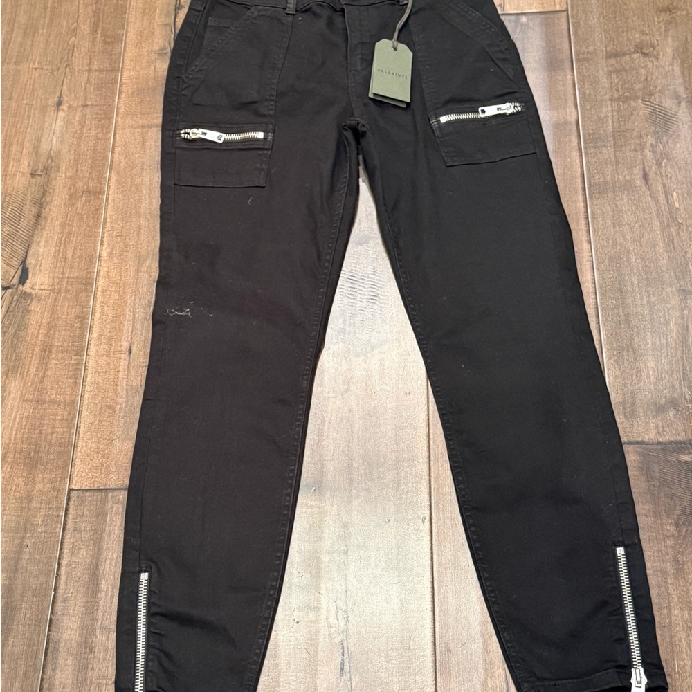All Saints Black Cargo Jeans with Zipper Details